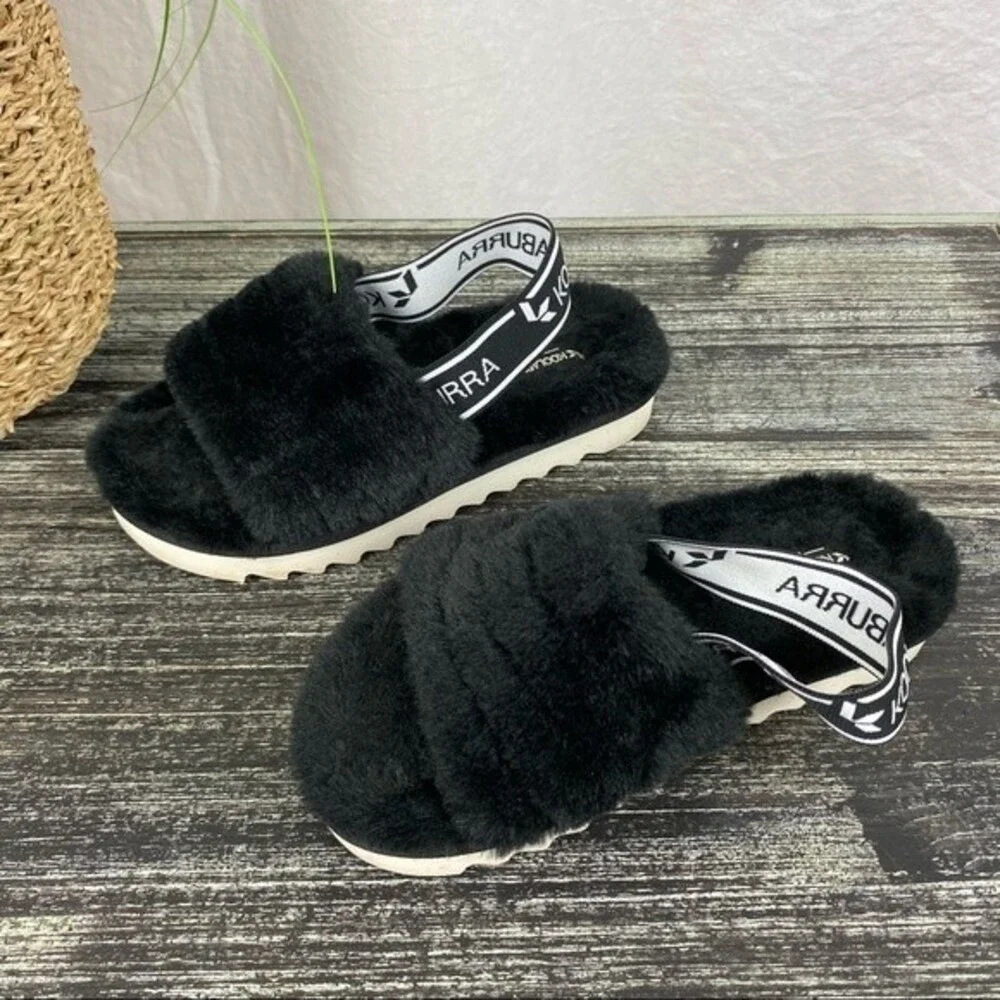 UGG black Koolaburra fuzzy Fuzz’n Slide Logo Slipper Kid Child Shoes 12 2